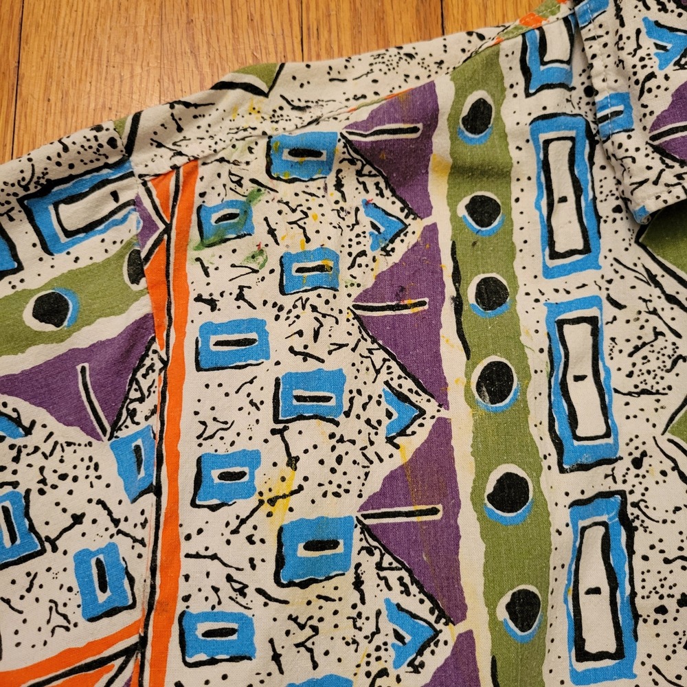 Bon Homme Crazy Vintage Abstract Print Button Up Shirt M USA Retro Artsy Bold - Picture 4 of 6